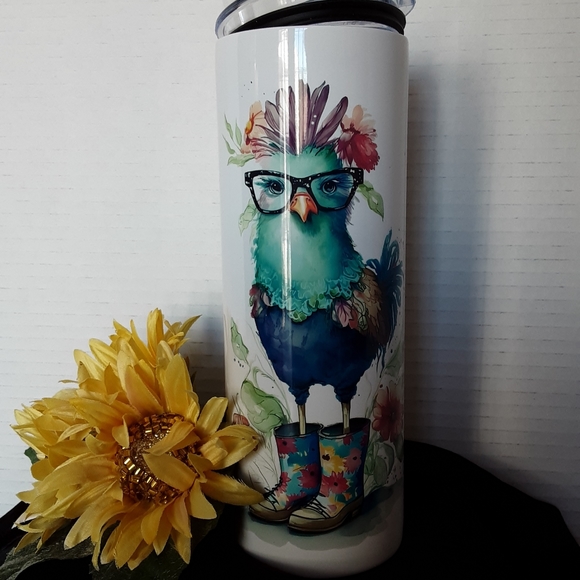 Handmade by me Other - NEW Chicken Lover's Thermal 20 oz Tumbler CHICKENS WEARING GLASSES AND BOOTS